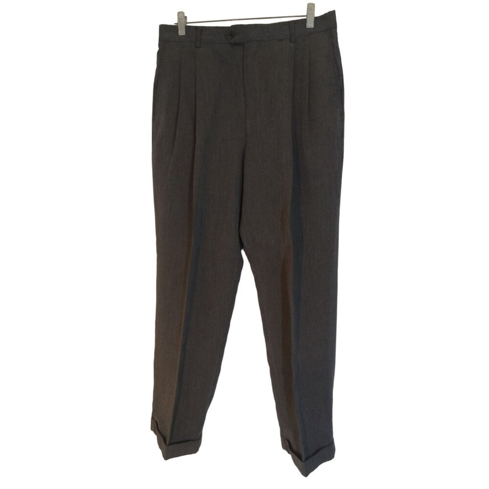 Chaps Ralph Lauren Trousser Pants Mens Size 34/30 Gray Cuffed Bottom Pleated